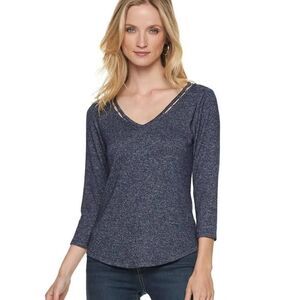Jennifer Lopez heathered blue cutout beaded lightweight sweater top size medium